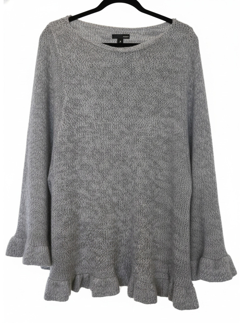 EUC Aqua Gray Lambswool Blend Sweater with Ruffle Hem and Cuffs